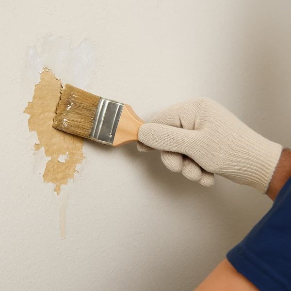 Persona aplicando el despinturante para remover la pintura de una pared